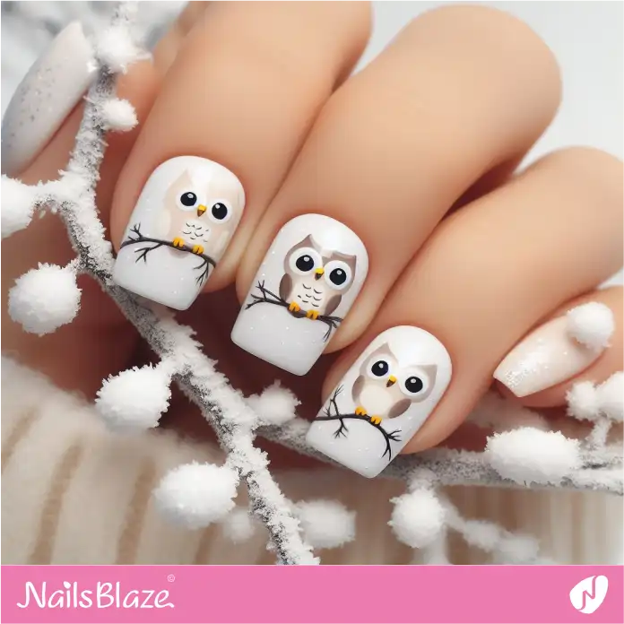 Owl on Tree Branch Nails | Polar Wonders Nails - NB3168